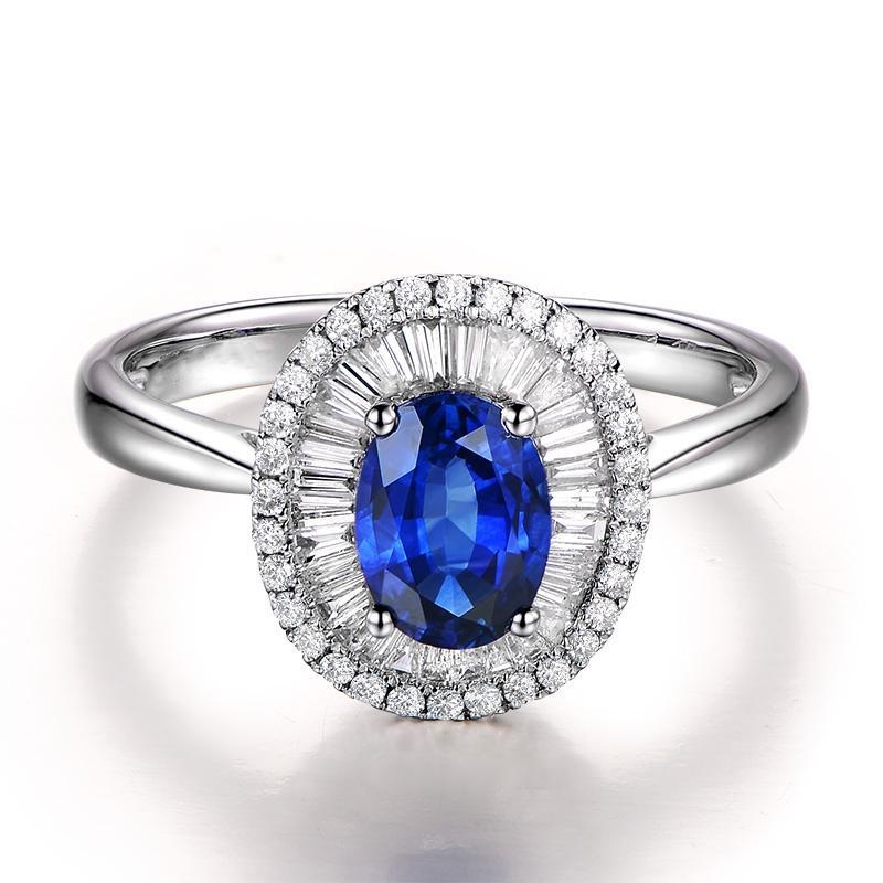 Oval Cut Created Blue Diamond Halo ring
