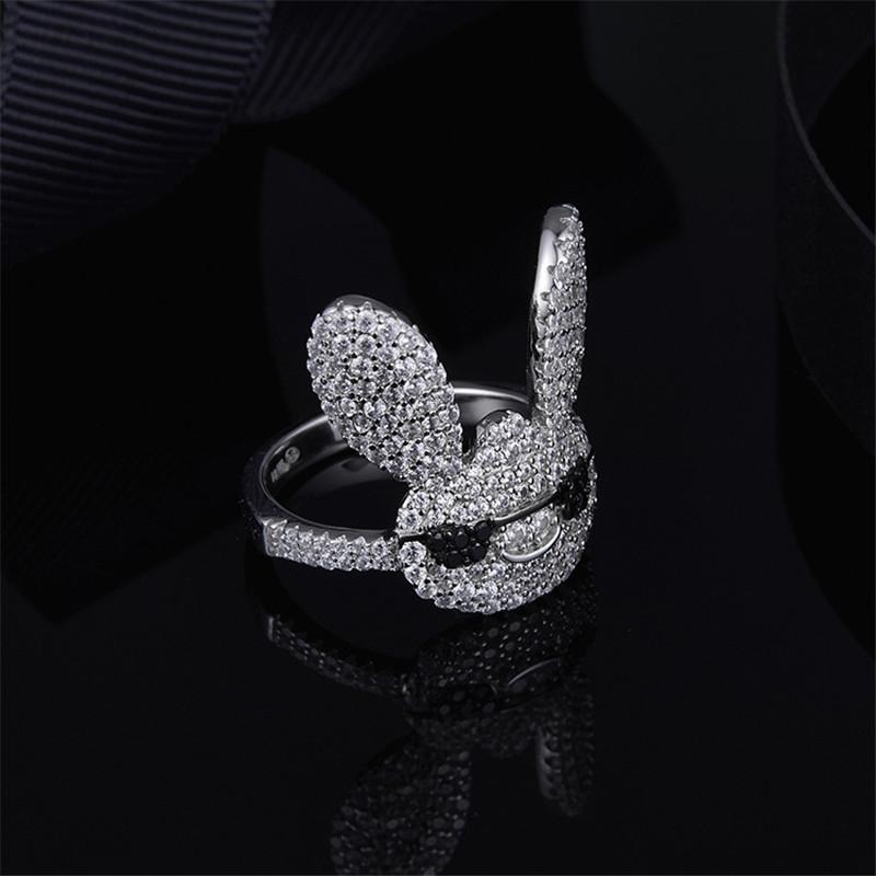 S925 Pure Silver High-End Micro Inlaid Crystal Diamond Lovely Glasses Rabbit Ring