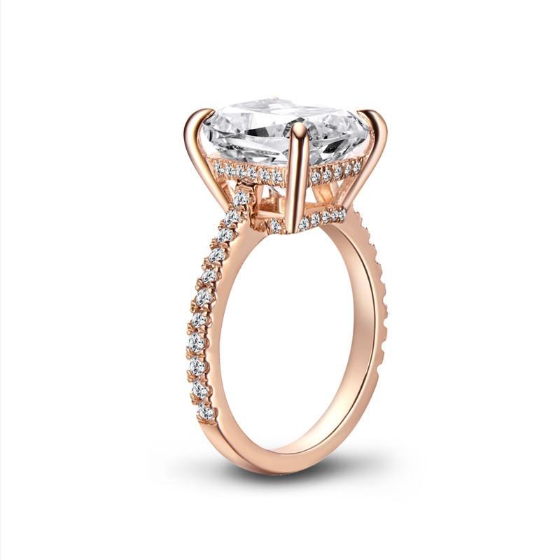 Rose Gold 6 Carat Cushion Cut Created Diamond Solitaire Wedding Engagement Ring 925 Sterling Silver