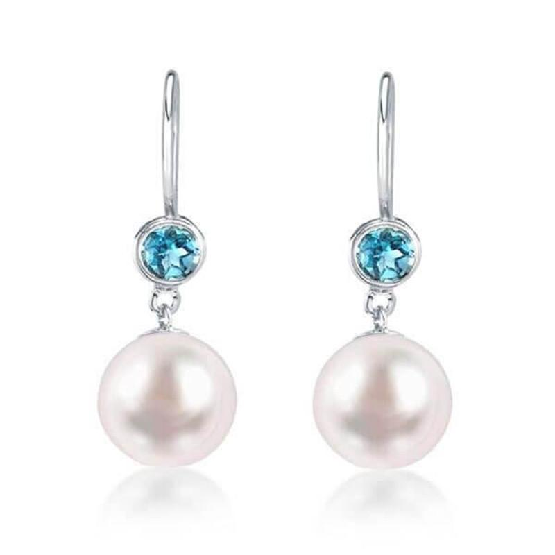 Natural Blue Sky Topaz Pearl Drop Earrings