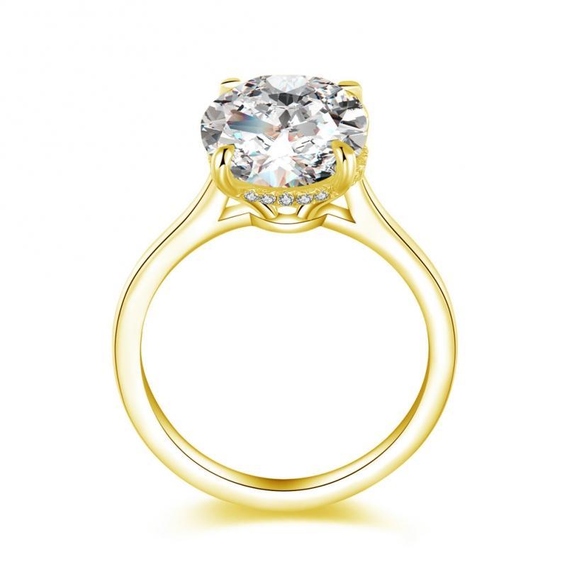 Yellow Gold Hidden Halo Oval Created White Diamond Ring