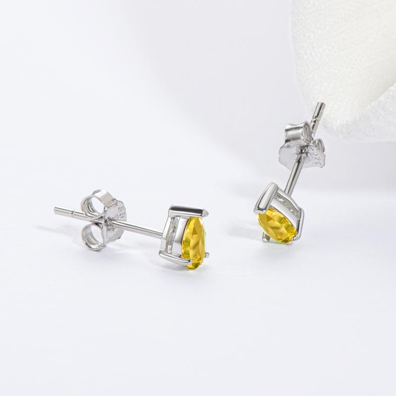Mini 3x5mm Yellow Pear Cut Citrine Stud Earrings