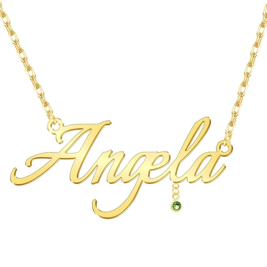 Engraved Name Necklace Personalized with Birthstone 14-22" Birthday or Christmas Gift for Women
