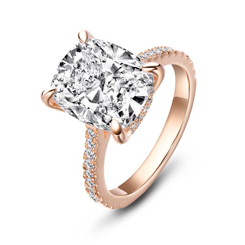 Rose Gold 6 Carat Cushion Cut Created Diamond Solitaire Wedding Engagement Ring 925 Sterling Silver