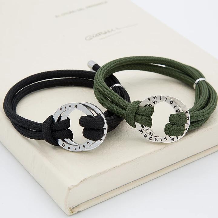 Personalized Rope Bracelet With Engraved Disc Hoop