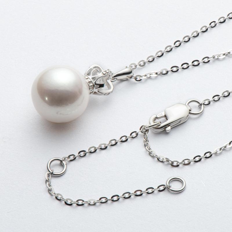 Queen Crown Sterling silver 9.5-10mm Freshwater White Pearl Pendant Necklace