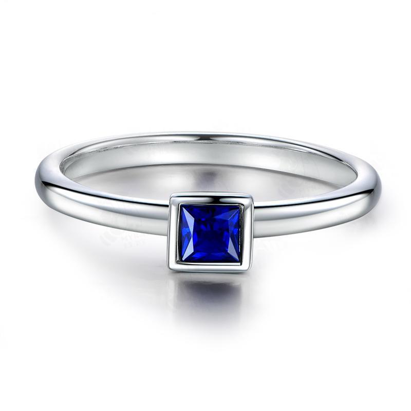 Princess Cut Created Sapphire Solitaire Rings
