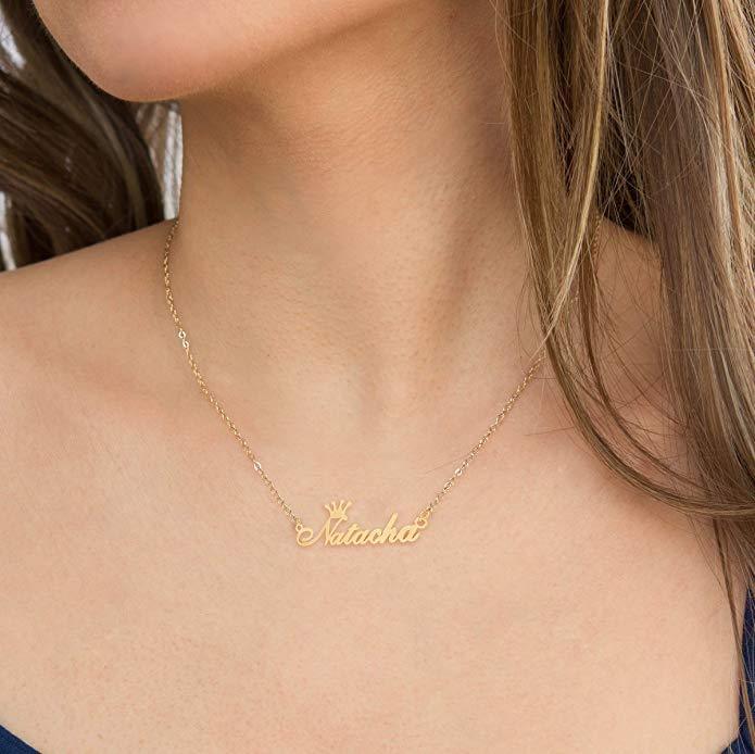Crown Name Necklace for Women 18K Gold Planting Jewelry