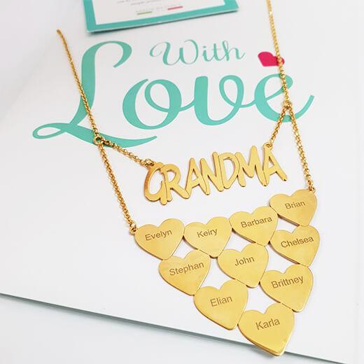 Grandma Engraved Necklace With Hearts