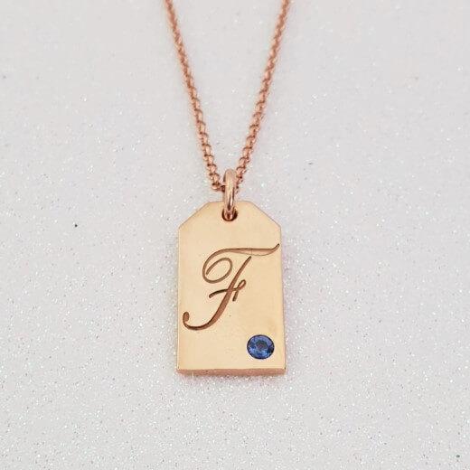Tag Initial Necklace With Birthstone